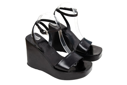 1999 Prada black leather platform sandals / Made in Italy