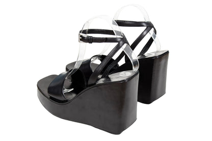 1999 Prada black leather platform sandals / Made in Italy