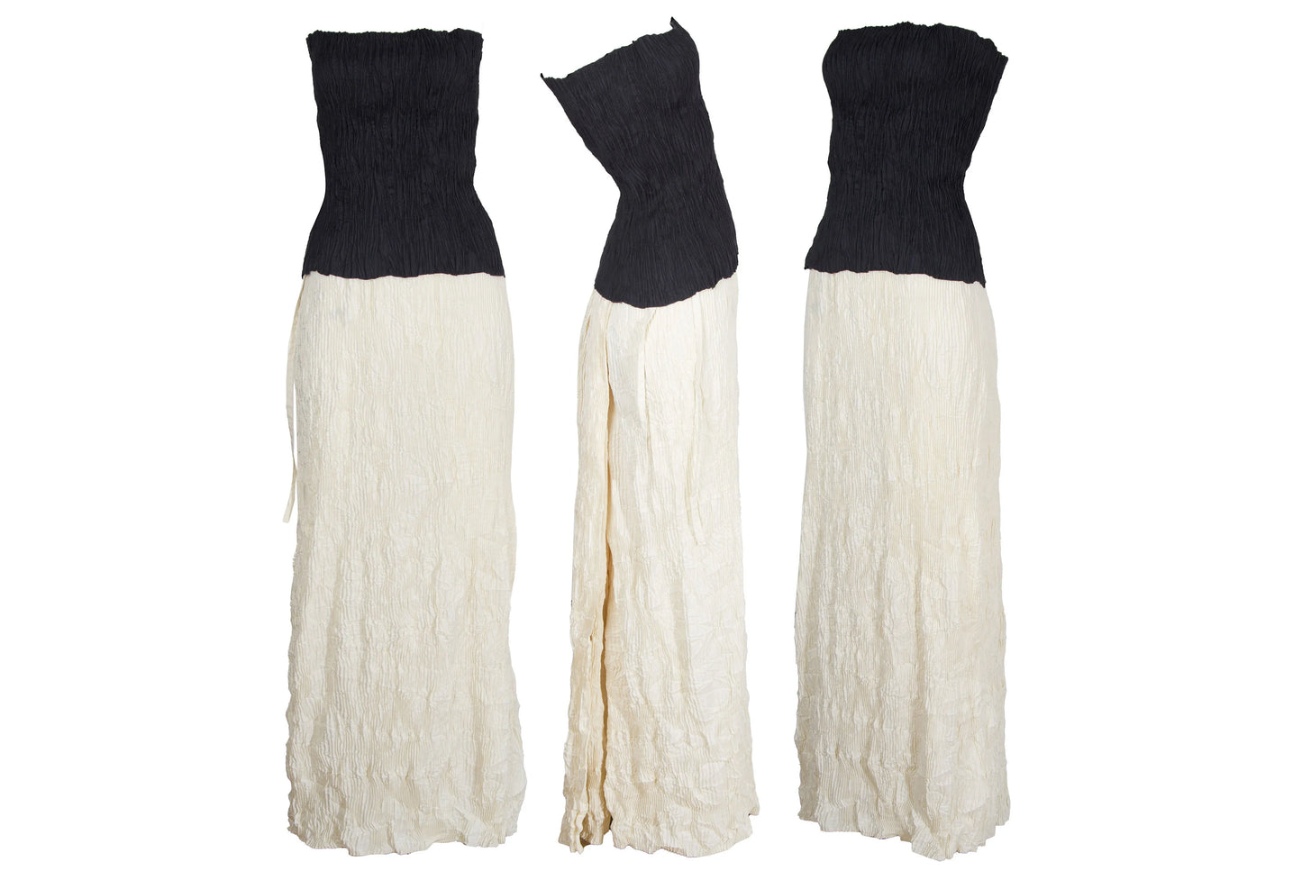Vintage French designer two piece set / Permanent pleats tube top and maxi skirt two piece set / Made in France
