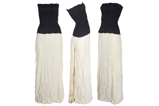 Vintage French designer two piece set / Permanent pleats tube top and maxi skirt two piece set / Made in France