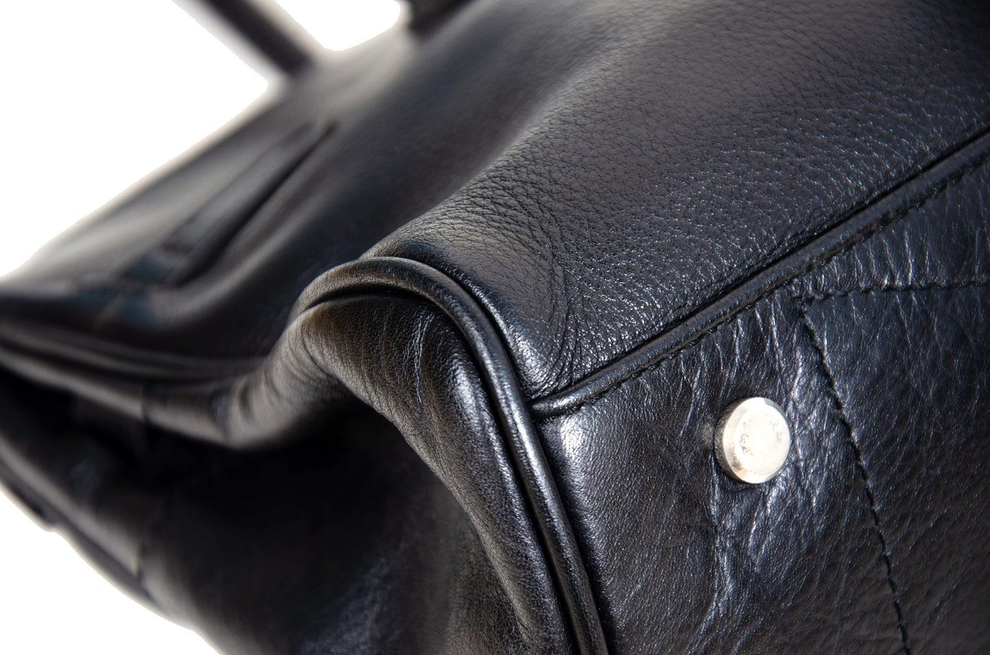 Vintage Japanese brand black leather turnlock east west "Firkin" bag / Black pebbled leather baguette bag / Made in Japan