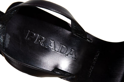 1999 Prada black leather platform sandals / Made in Italy