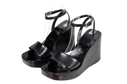 1999 Prada black leather platform sandals / Made in Italy