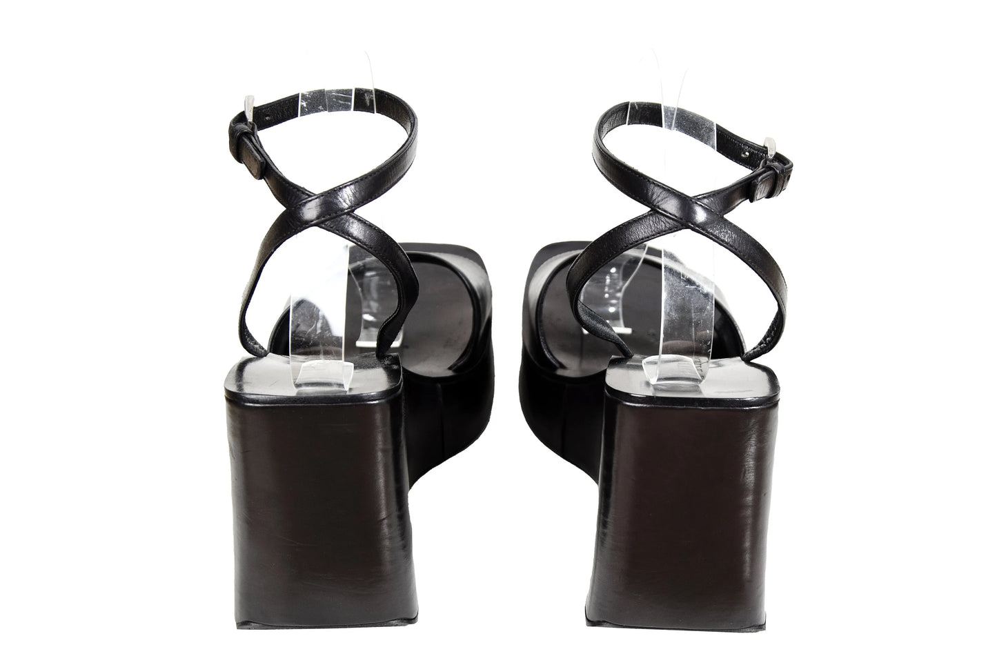 1999 Prada black leather platform sandals / Made in Italy