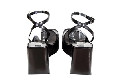 1999 Prada black leather platform sandals / Made in Italy