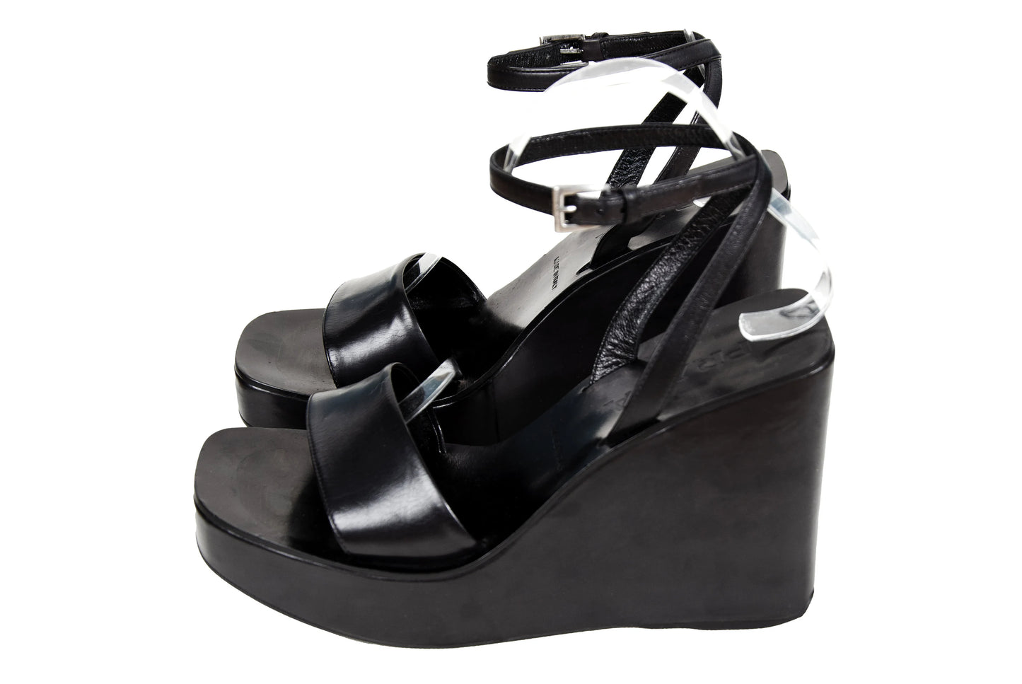 1999 Prada black leather platform sandals / Made in Italy
