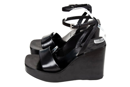 1999 Prada black leather platform sandals / Made in Italy