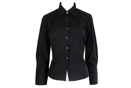 Vintage Dries Van Noten black sheer mesh back button up shirt