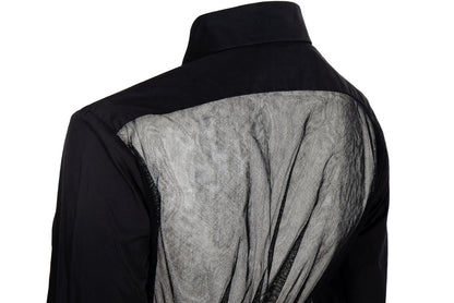 Vintage Dries Van Noten black sheer mesh back button up shirt