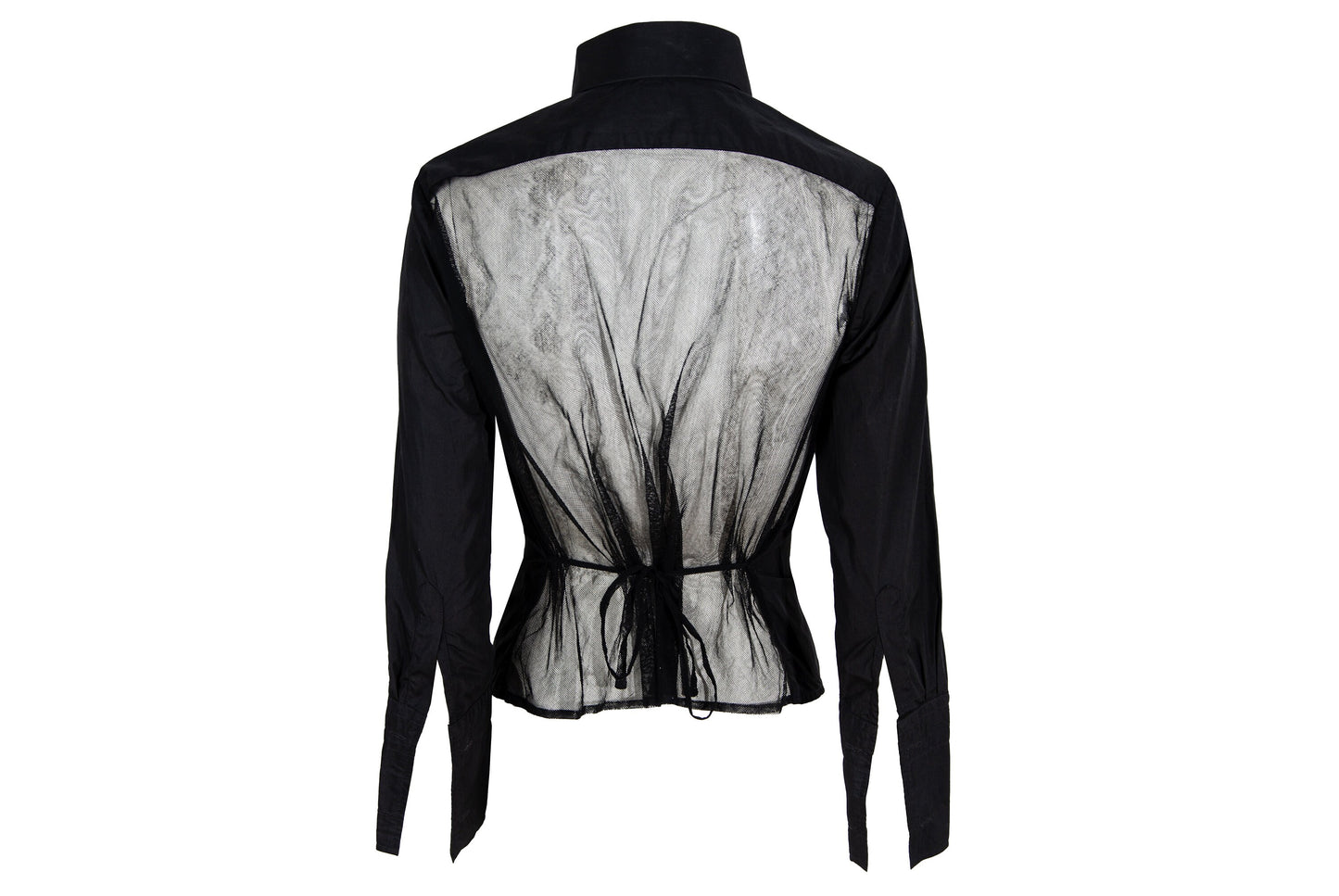Vintage Dries Van Noten black sheer mesh back button up shirt