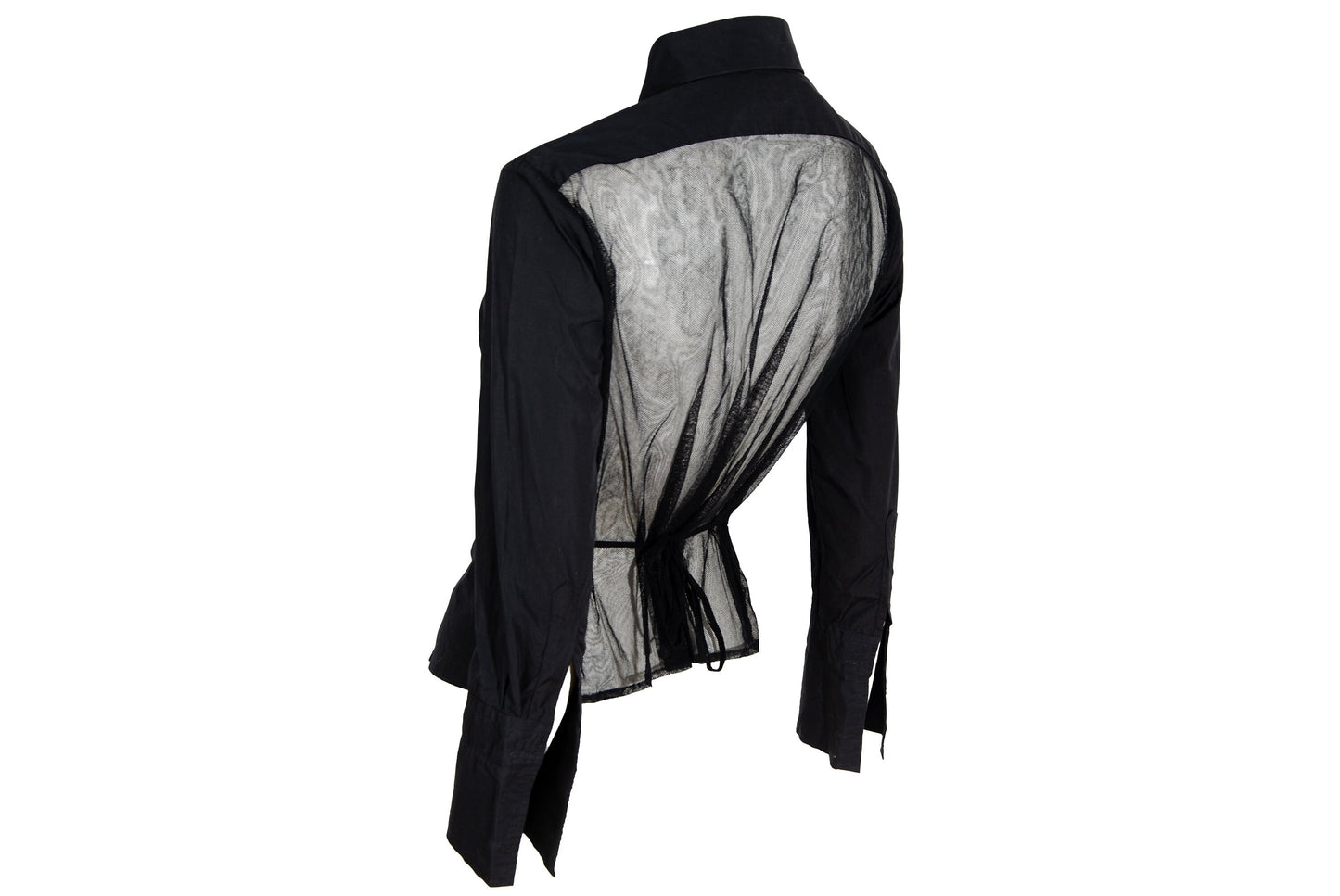 Vintage Dries Van Noten black sheer mesh back button up shirt