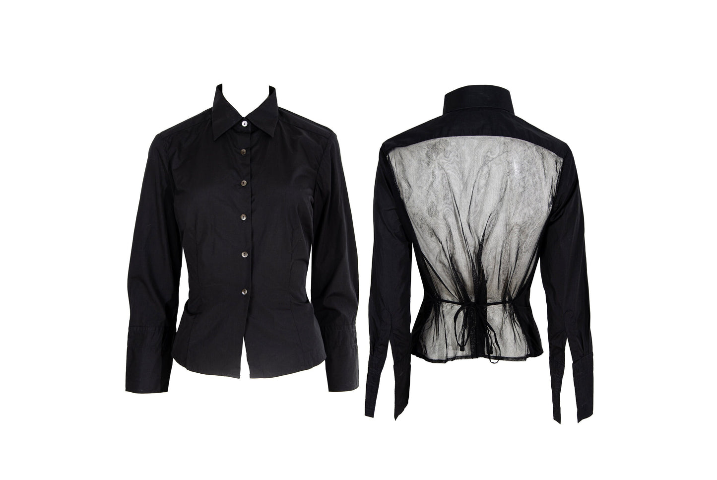 Vintage Dries Van Noten black sheer mesh back button up shirt