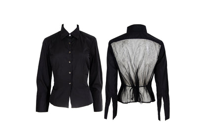 Vintage Dries Van Noten black sheer mesh back button up shirt
