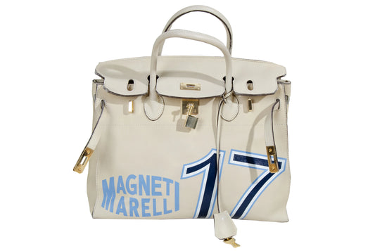 Vintage "Birkin" style Japanese brand cream leather sporty turnlock oversized bag / Made in Japan