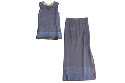90s Marcel Marongiu two piece set / Satin and mesh overlay sleeveless top and maxi skirt set / Made in France