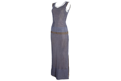 90s Marcel Marongiu two piece set / Satin and mesh overlay sleeveless top and maxi skirt set / Made in France