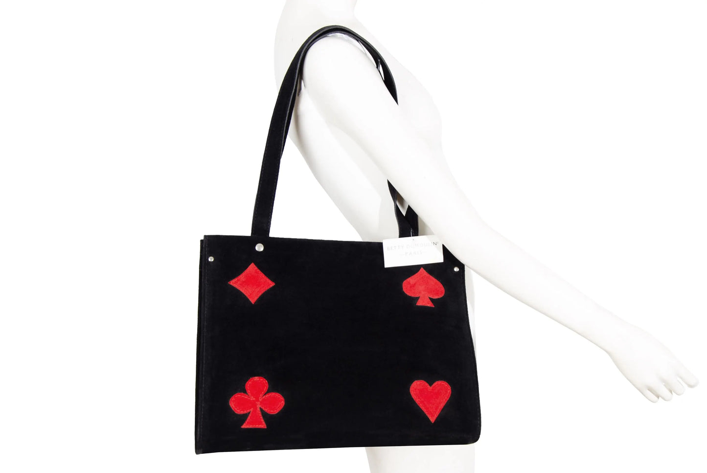 Vintage Betty Dumoulin black playing cards symbols shoulder strap bag / Made in France.