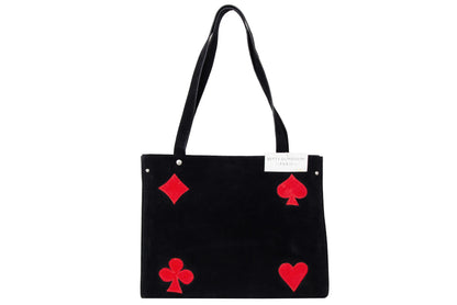 Vintage Betty Dumoulin black playing cards symbols shoulder strap bag / Made in France.
