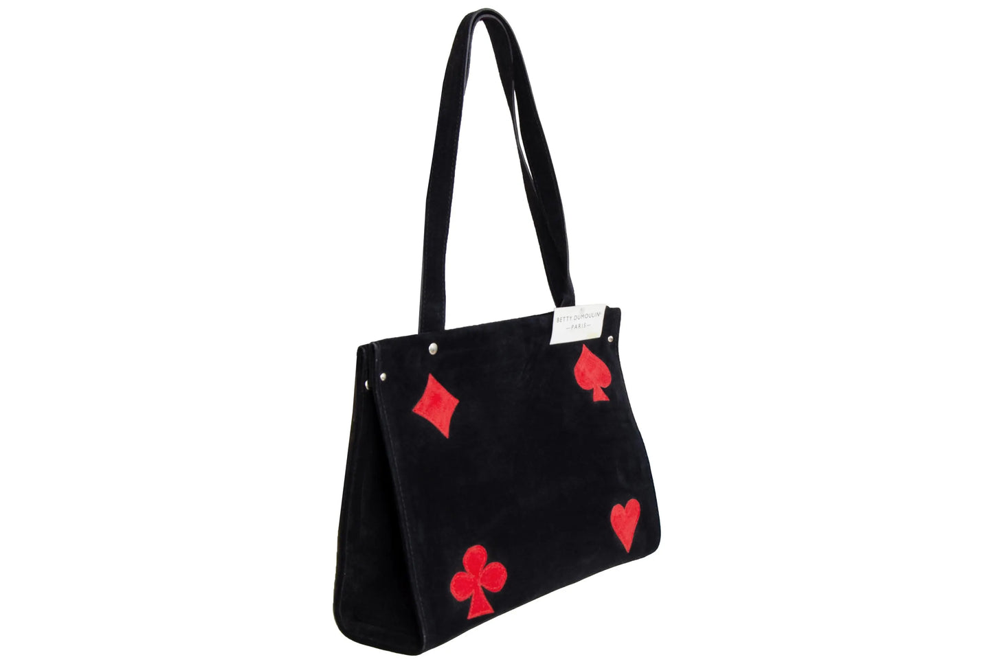 Vintage Betty Dumoulin black playing cards symbols shoulder strap bag / Made in France.
