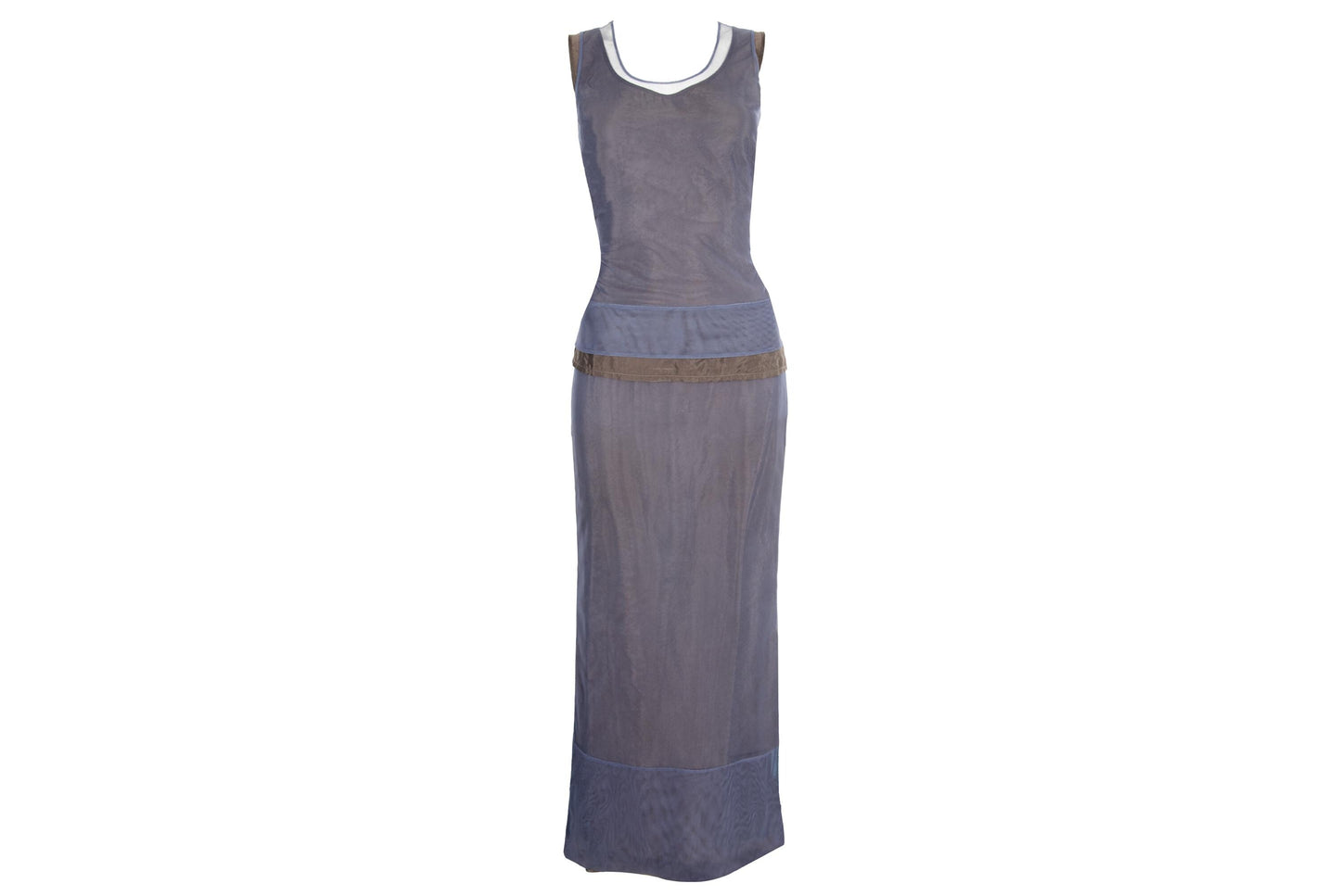 90s Marcel Marongiu two piece set / Satin and mesh overlay sleeveless top and maxi skirt set / Made in France
