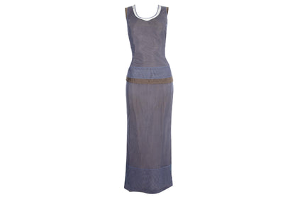 90s Marcel Marongiu two piece set / Satin and mesh overlay sleeveless top and maxi skirt set / Made in France