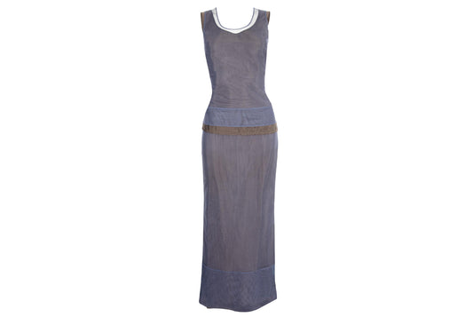 90s Marcel Marongiu two piece set / Satin and mesh overlay sleeveless top and maxi skirt set / Made in France