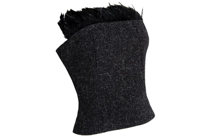 F/W 1998 Jean Colonna wool tweed and feather trim bustier / Made in Italy
