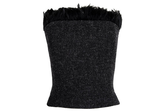 F/W 1998 Jean Colonna wool tweed and feather trim bustier / Made in Italy