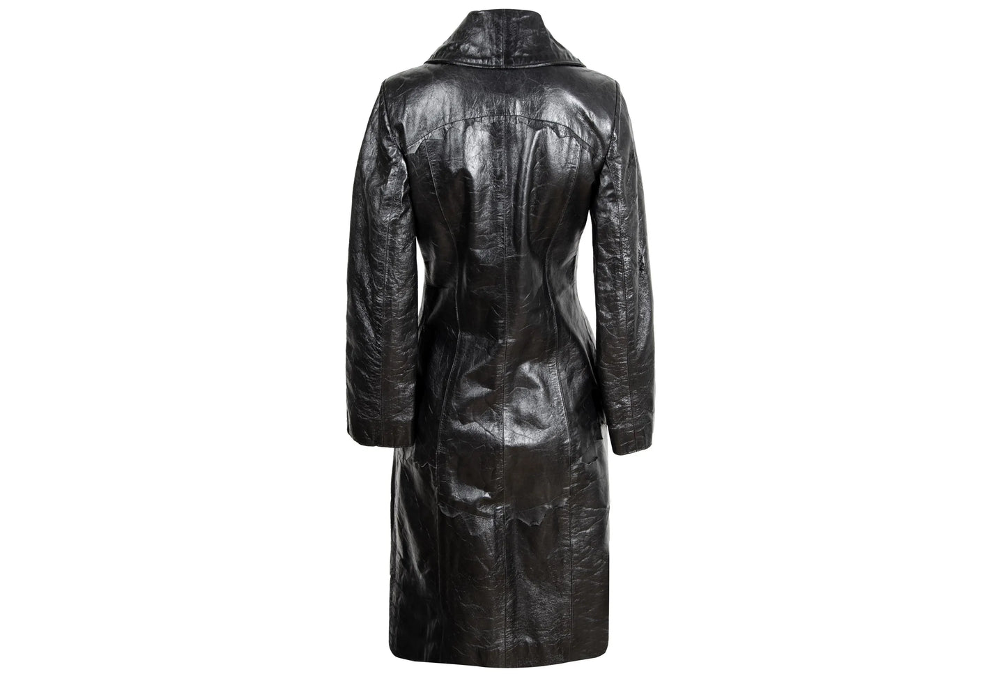 90s black leather and pony hair details corset tie front closure coat / Made in Italy
