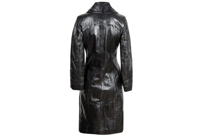 90s black leather and pony hair details corset tie front closure coat / Made in Italy