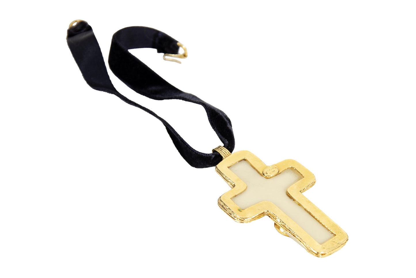 Vintage 90s oversized gold tone metal cross pendant with red stones / Baroque abstract cross with golden heart detail black velvet choker