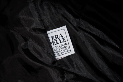 90s black leather and pony hair details corset tie front closure coat / Made in Italy