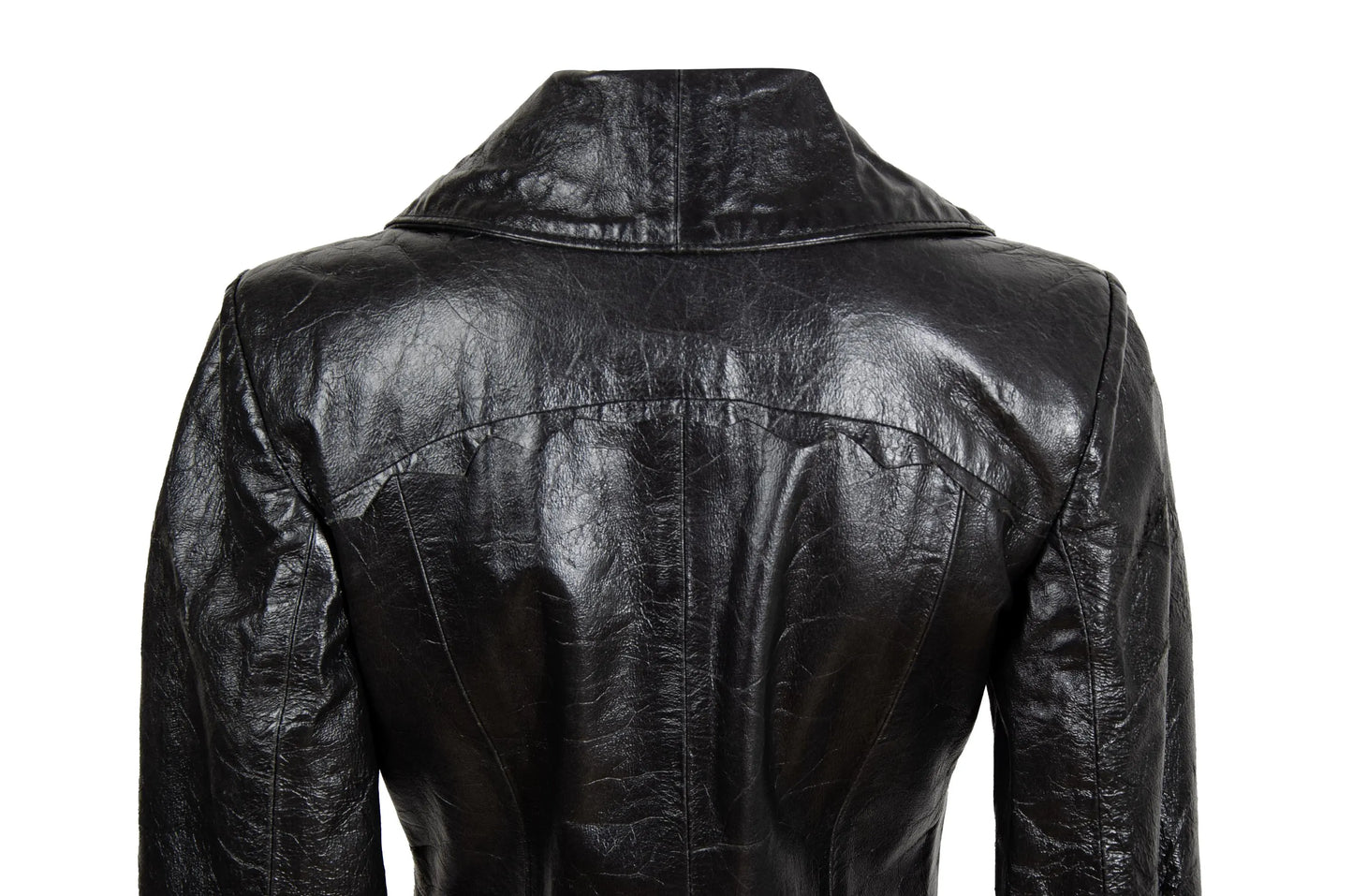 90s black leather and pony hair details corset tie front closure coat / Made in Italy