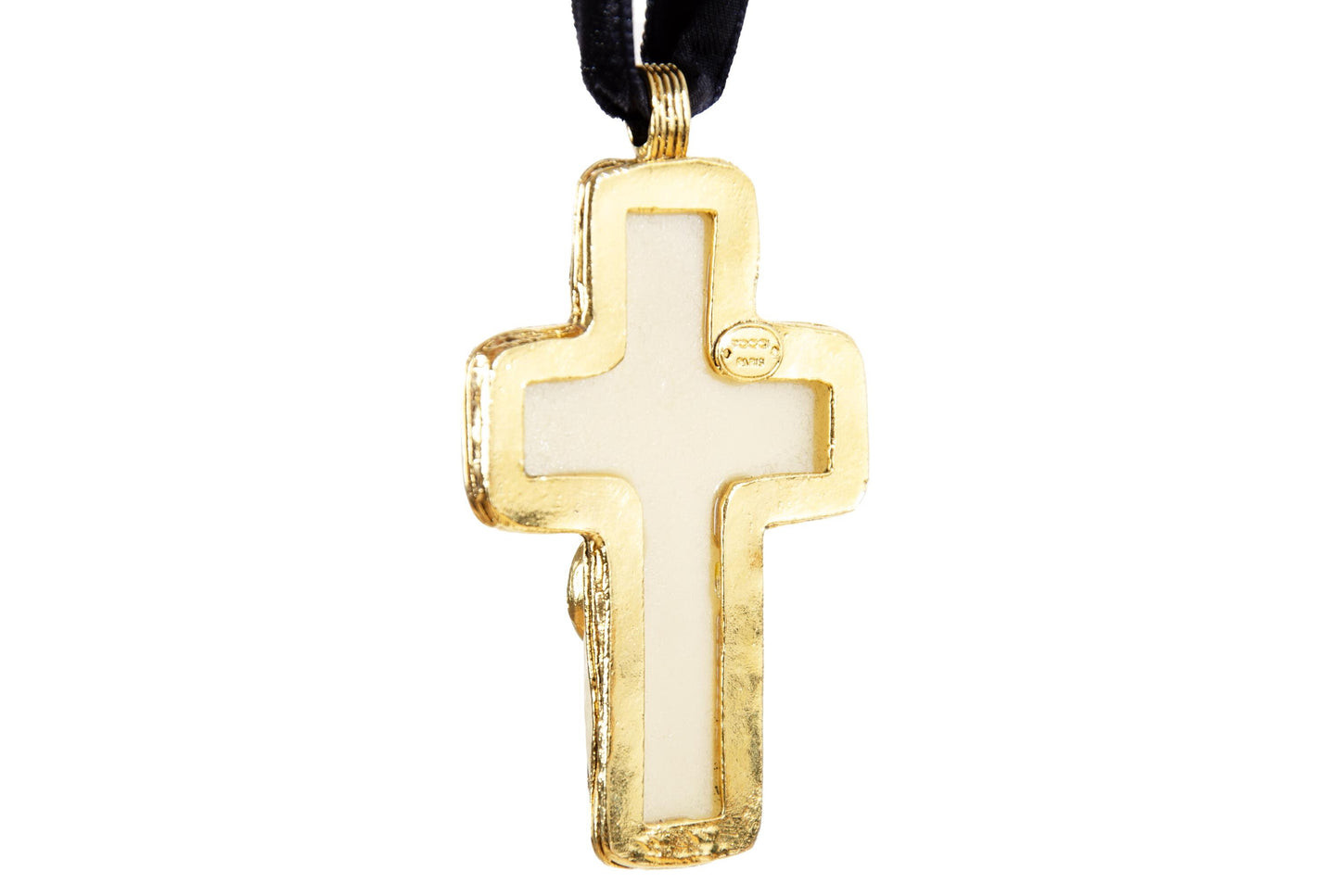 Vintage 90s oversized gold tone metal cross pendant with red stones / Baroque abstract cross with golden heart detail black velvet choker