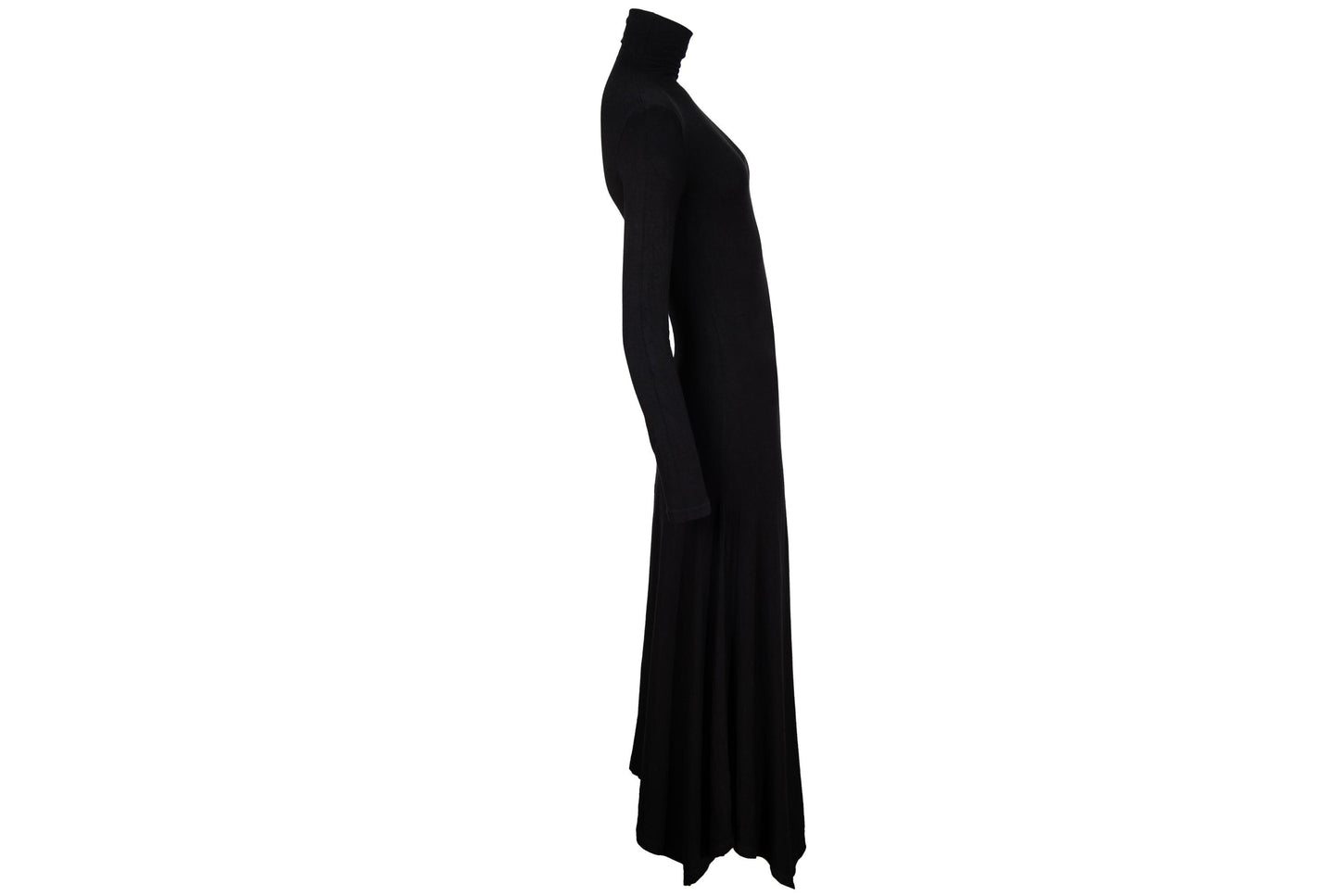 Vintage Spanish designer sword print black turtleneck maxi dress / Made in Spain