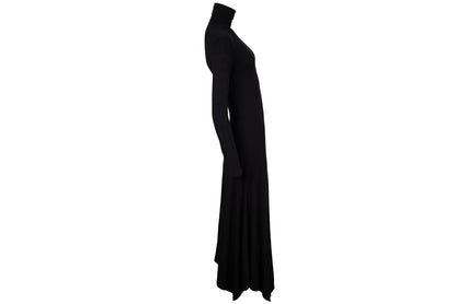 Vintage Spanish designer sword print black turtleneck maxi dress / Made in Spain