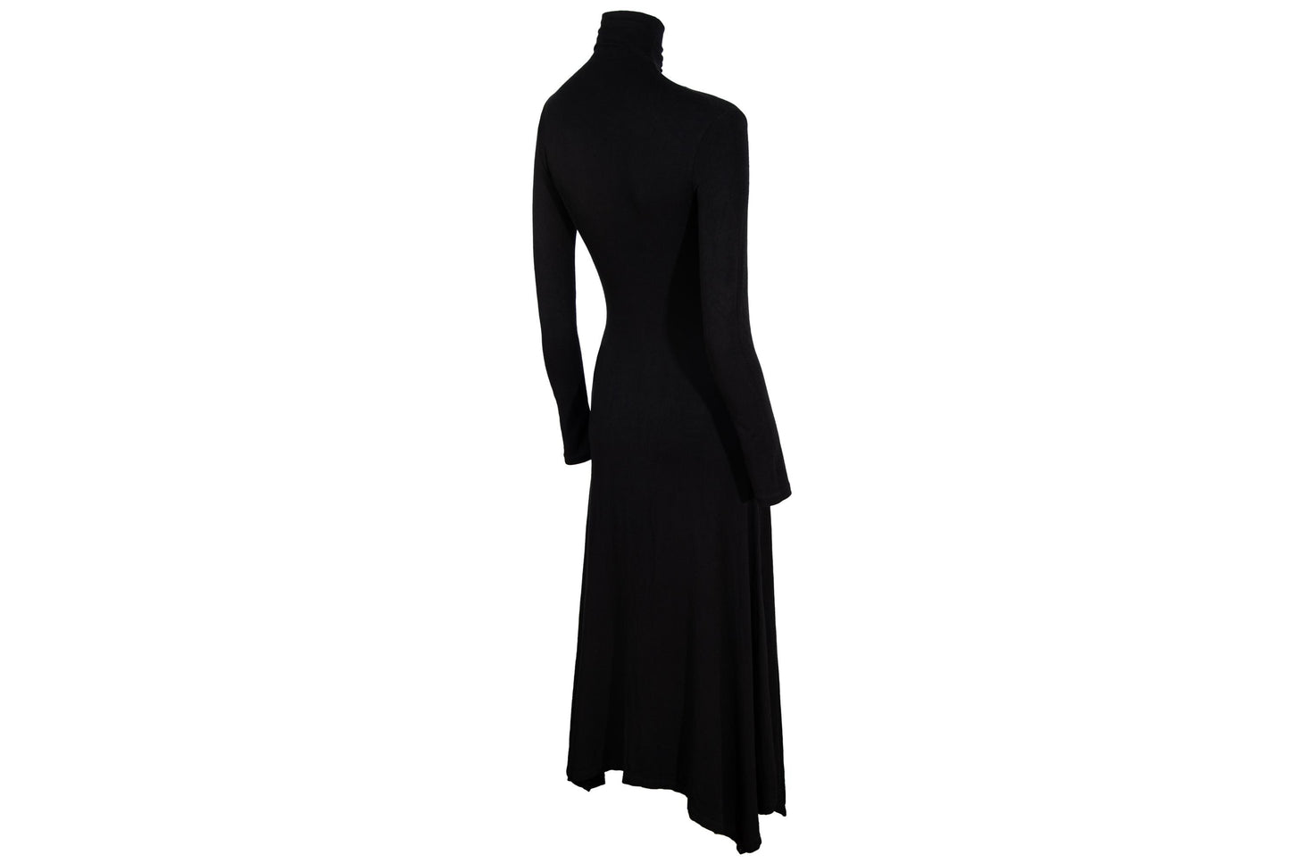 Vintage Spanish designer sword print black turtleneck maxi dress / Made in Spain