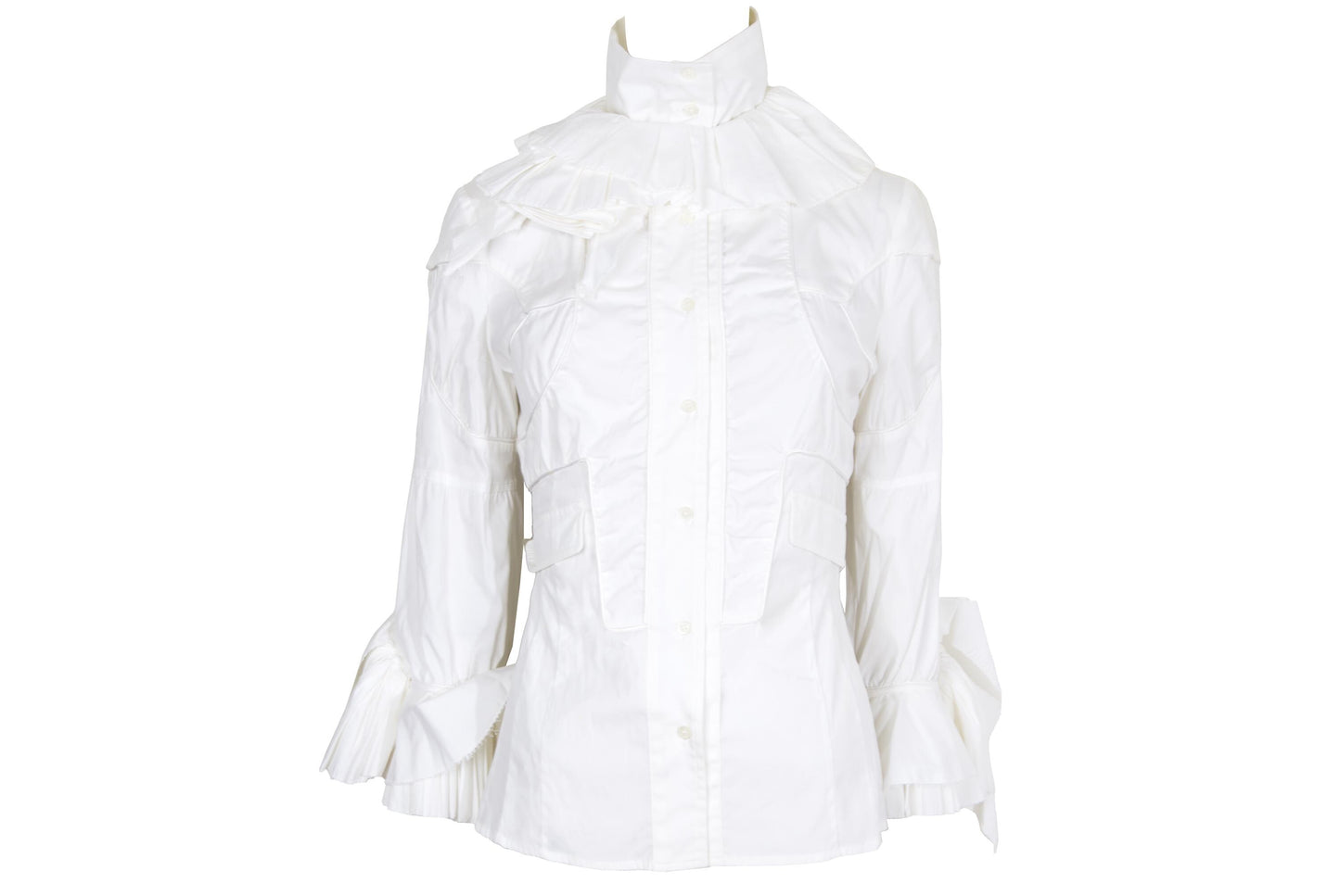 Antonio Berardi F/W 2004 futuristic avant garde victorian inspired asymmetrical white button up shirt / Made in Italy
