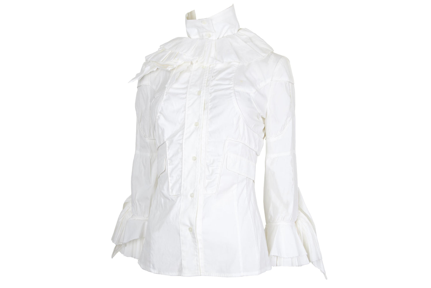 Antonio Berardi F/W 2004 futuristic avant garde victorian inspired asymmetrical white button up shirt / Made in Italy