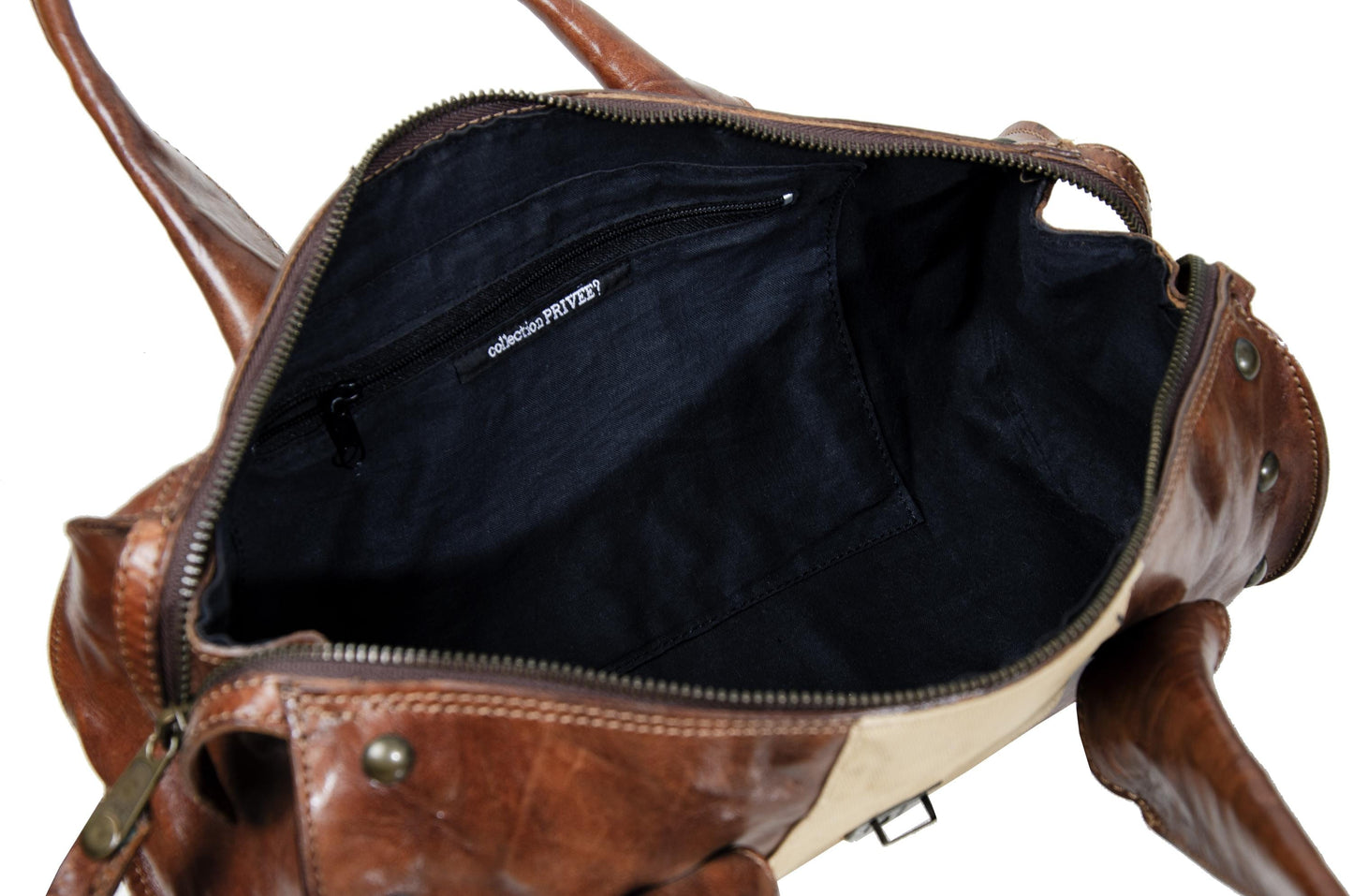 Vintage Collection Privée? brown leather handbag / 90s Collection Privée? east west cognac leather bowling bag / Made in Italy