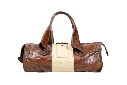 Vintage Collection Privée? brown leather handbag / 90s Collection Privée? east west cognac leather bowling bag / Made in Italy