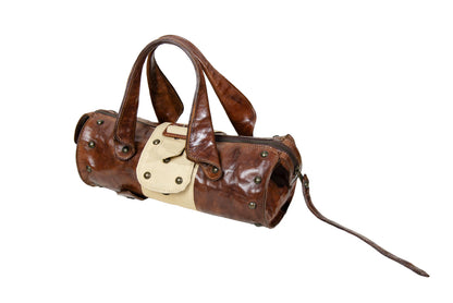 Vintage Collection Privée? brown leather handbag / 90s Collection Privée? east west cognac leather bowling bag / Made in Italy