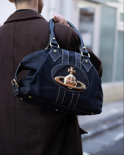 Vintage Vivienne Westwood Baker street 3D orb black leather and canvas bag