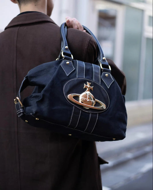Vintage Vivienne Westwood Baker street 3D orb black leather and canvas bag