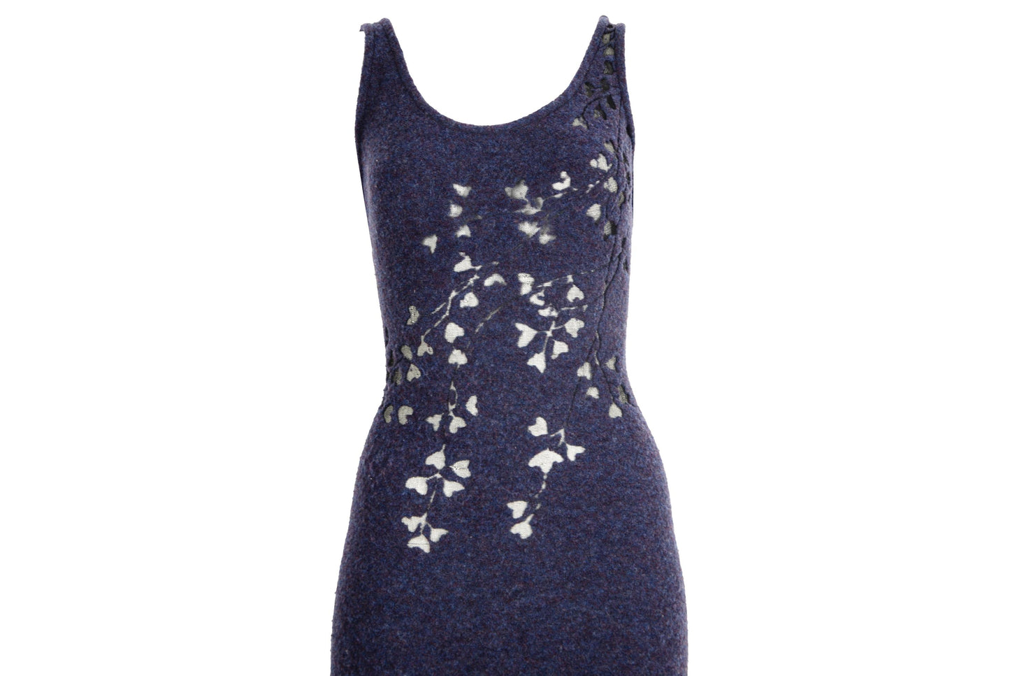 2000s Simultaneous wool dress with sheer mesh floral cutout details / Made in Italy
