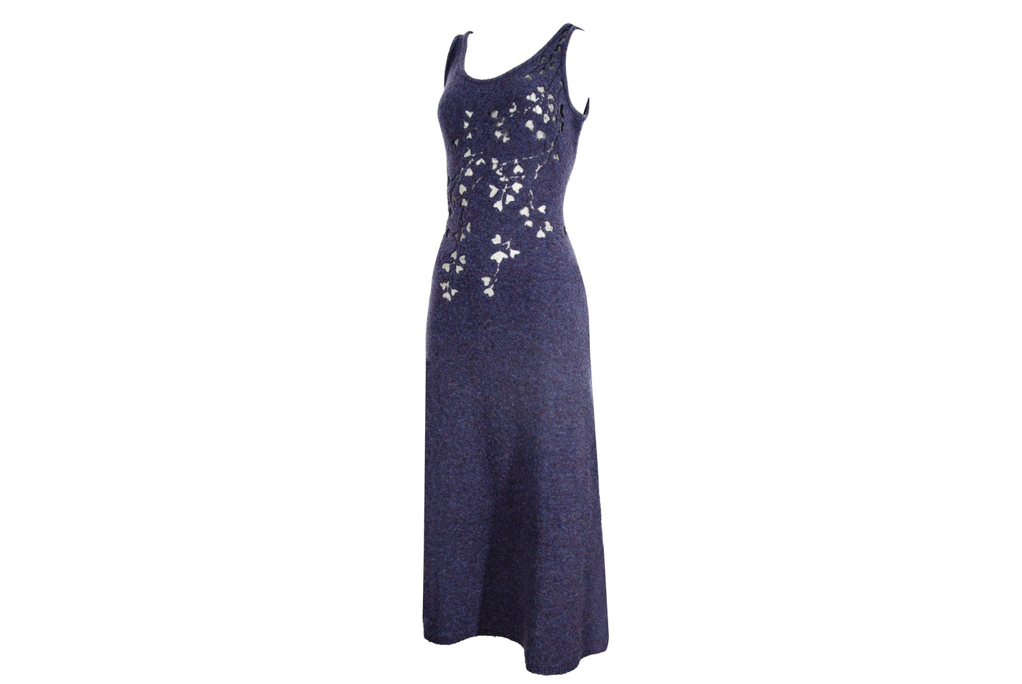 2000s Simultaneous wool dress with sheer mesh floral cutout details / Made in Italy