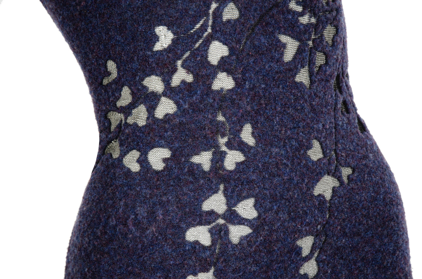 2000s Simultaneous wool dress with sheer mesh floral cutout details / Made in Italy