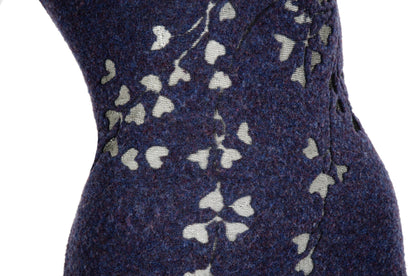 2000s Simultaneous wool dress with sheer mesh floral cutout details / Made in Italy