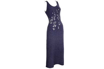 2000s Simultaneous wool dress with sheer mesh floral cutout details / Made in Italy