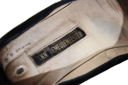 Vintage Ann Demeulemeester black suede block heel wrap around lace shoes